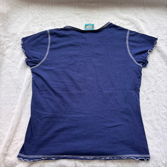 2006 Care Bears Grumpy Bear Y2K Baby Tee Navy Blue Lettuce Hem Shirt Large - Picture 6 of 6